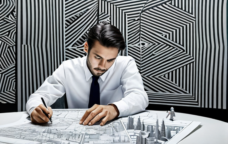**

A professional-looking scene inspired by "Inception," featuring a modern, fully-clothed architect in appropriate attire studying blueprints of impossible architecture (Escher-like structures). The setting is a bright, minimalist office with subtle dreamlike distortions.  Safe for work, appropriate content, perfect anatomy, correct proportions, well-formed hands, natural pose, professional, modest, family-friendly.

**