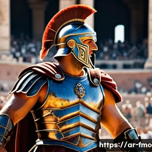 Home 27 글래디에이터 명장면 - A powerful and determined Roman general, now a gladiator, stands triumphant in the grand Colosseum a...