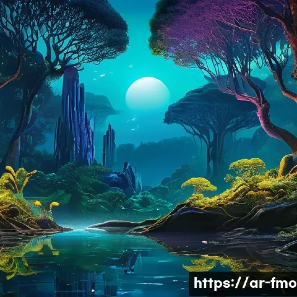 아바타 영화 소개 - **Prompt:** A majestic, wide-angle shot capturing the heart of Pandora's bioluminescent forest at tw...