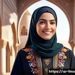 아바타 제작 기술 - A detailed digital avatar representing an Arab woman in modest, culturally appropriate attire reflec...