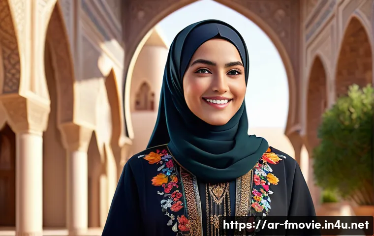 아바타 제작 기술 - A detailed digital avatar representing an Arab woman in modest, culturally appropriate attire reflec...