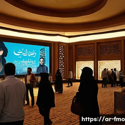 인셉션 개봉일 및 상영 정보 - A bustling modern cinema lobby in Cairo during the summer of 2010, filled with diverse Arabic movieg...