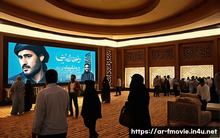 인셉션 개봉일 및 상영 정보 - A bustling modern cinema lobby in Cairo during the summer of 2010, filled with diverse Arabic movieg...
